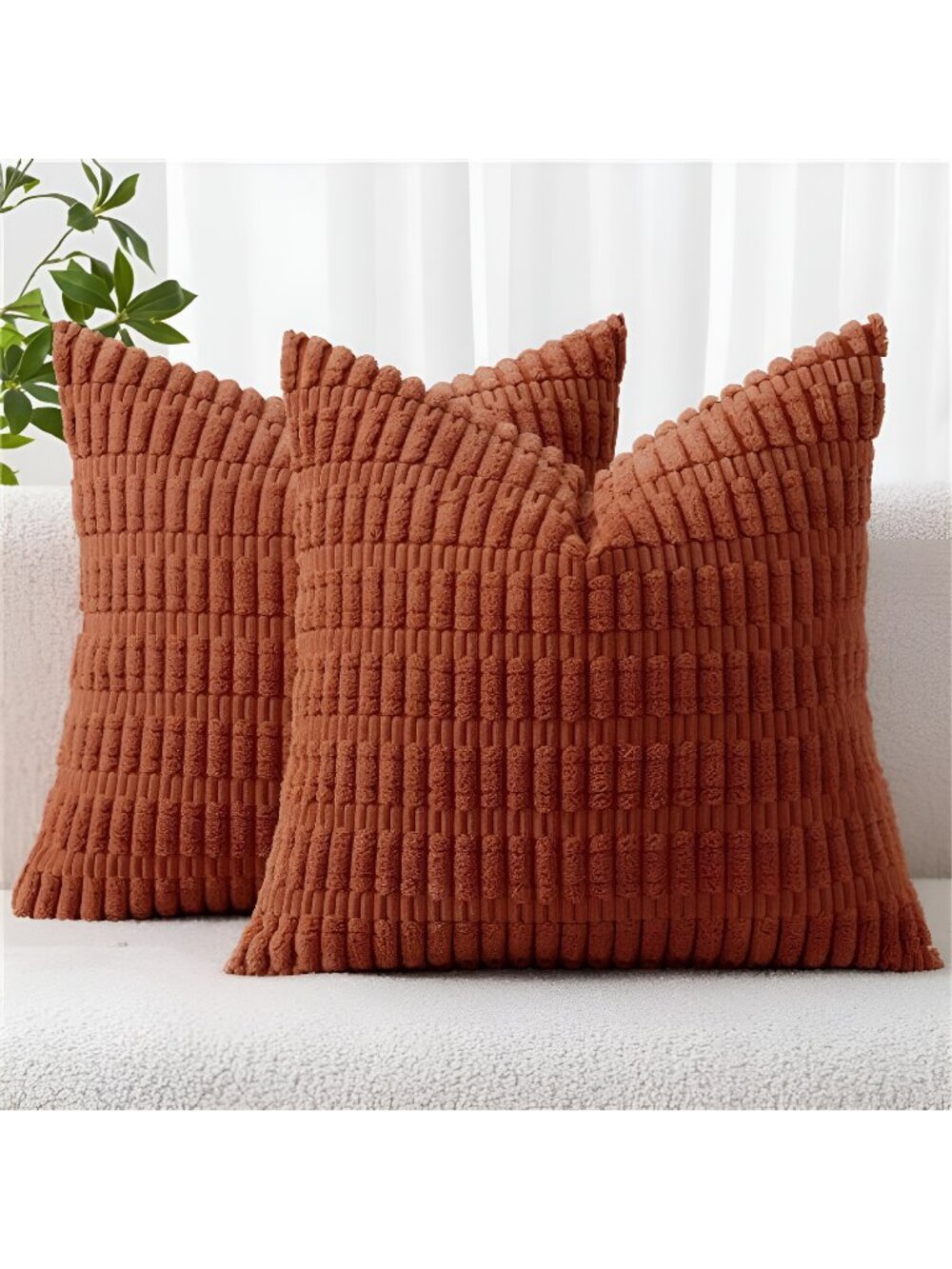 Fall Pack of 2 Corduroy Decorative Throw Pillow Covers 18x18 Inch Soft